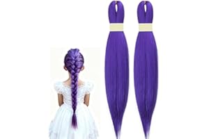 GENERISCH Lila Haare zum Einflechten 26 Zoll Lila Kunsthaar zum Einflechten Lilas Purple Braiding Hair Pre Stretched Braiding Haare Extensions Lilakunsthaar für Die Bühnen-Halloween-Party Karneval Deko (2Stück)