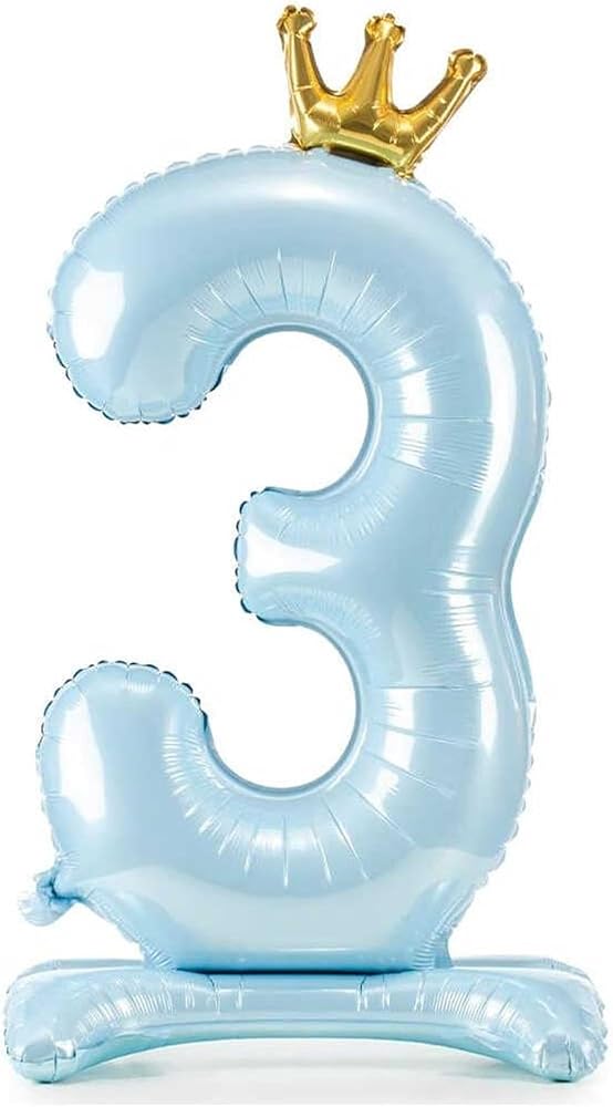 Ayaklı ve Kral Taç'lı Rakam Folyo Balon 34 İnç 76 Cm (Bebe Mavisi, 3)