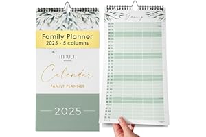 MILULA STUDIOS 2025 Calendar Family - Family Planner 2025 With 5 Columns - Calendar 2025 as Monthly Planner - Wall Calendar 2025-2025 calendar UK - Calendars 2025 Jan. To Dec. 25 - Monthly Family Calendar 2025