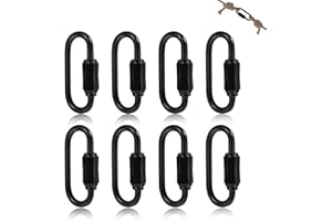 Nevoluxer 8 Mosquetones de Cierre en Forma de D, Mosquetones de Acero Inoxidable, Eslabones Rápidos Negros 42x20mm para Camping, Senderismo y Mochilas