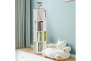 tonchean Estantería giratoria de 360° Blanca Hexagonal para niños, estantería Alta de 4 Niveles, estantería de Esquina de pie, Estante de Almacenamiento para el hogar, Sala de Estar, Oficina