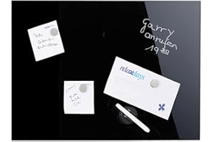 Relaxdays 10022749_799 Tableau magnétique 100 x 60 cm, panneau d’affichage, pense-bête, 3 aimants, verre, noir