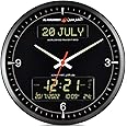 LUKADAH Al Harameen Large Round Analog-Digital Azan Table Clock - Muslim Prayer Azan Clock | Prayer Alarm Table Clock with Worldwide Prayer Times and Multiple Azan Sounds (HA-7054) (Black)