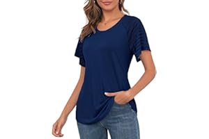MAVIS LAVEN Damska załoga karku, luźna, z dzwonkiem, krótkie rękawy, koszula, raglanowa tunika, topy