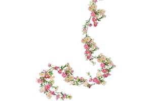 LXYANW GGISUI Gänseblümchen Deko Blumengirlande Rosa Seidenblumen Gänseblümchen Vine Girlande mit grünen Blättern Kunstblumen Hängend Rebe für Hochzeitsbogen Zuhause Wand Garten Party Hochzeit Deko