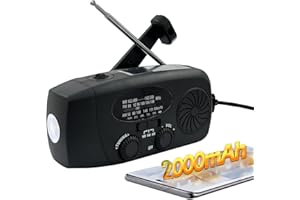 SONICRAPID Radio d'urgence à manivelle avec lampe de poche LED pour urgence, radio météo portable AM/FM NOAA avec chargeur de téléphone 5000 mAh, charge USB et énergie solaire pour camping, urgence (noir)