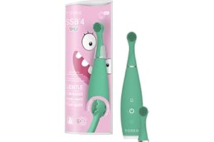 FOREO ISSA 4 Baby - Brosse a dent bebe sonique en silicone: poils double-face, smiley ludique, massage gencives - Brosse à dent électrique, 12 mois, batterie 240 jours, idéal voyage, Kiwi Green