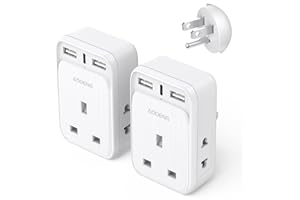 UK to US Plug Adapter 2 Pack, AODENG USA Travel Adapter with 2 Shaver Adapter, 1 UK 3-Pin Plug and 1 Type C Port & 2 USB Ports(Total: 5V/3.4A) American Plug Adapter for Canada, Mexico