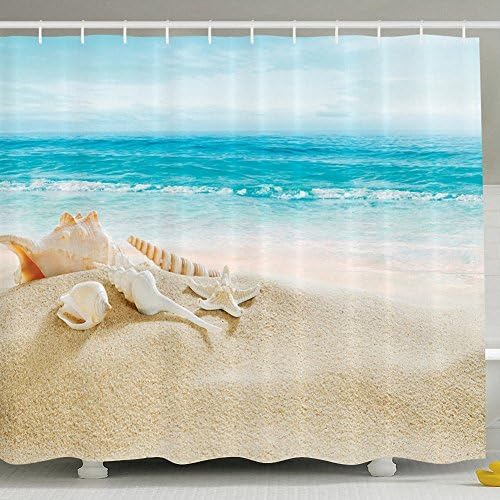 Palms Ocean Tropical Island Beach Decor Maldives Bathroom Textile Leisure Traveler Explorer Print Fabric Shower Curtain,Waterproof Polyester Fabric Bath Curtain Sets with Hooks Beach 2 180*180cm