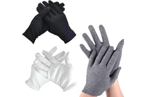 CJZZ 3 Pares de Guantes de algodón para Crema de Manos, Guantes Blancos, Guantes de algodón Blanco, Guantes de algodón dermatológico (Negro + Blanco + Gris) (M)