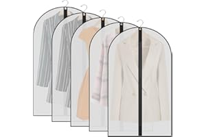 IKR Garment Bags,5PCS Dustproof Garment Covers PEVA Translucent Clothes Covers with Zip Moth Proof Suit Protector Bags Waterproof Dress Covers for Shirts Coats Costumes (60X100cm)