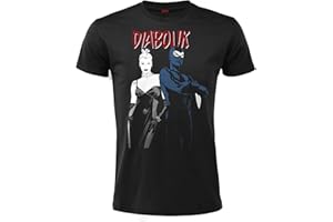 Sabor srl T Shirt Diabolik Ufficiale Modello Diabolik ed Eva. Stampa Frontale. Maniche Corte. 100 Cotone. Unisex. Nera. Taglie da Adulto Ragazzo. (L)