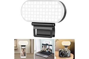 HUGSEE Selfie Lumière avec Pince 78 LED 2600-6000 K 3 Modes d'éclairage 10 Niveaux d'intensité 3000 mAh High Power Panel Lumière avec 3 Bases pour téléphone Portable/Ordinateur Portable
