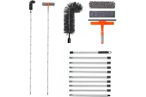 MC-Hotfire 3.85m Window Squeegee Cleaner Tool Kit – 10-Section Connectable Pole with Silicone Squeegee, Window Washer & Gutter Cleaning Brush for Cleaning Glass, Mirrors, Cars, Roofs & Gutters