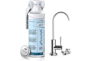 Frizzlife Filtre à eau sous évier – Système de filtration d'eau potable certifié NSF/ANSI 53 et 42 – 0,5 micron, élimine le plomb, le chlore et les odeurs, réduit le fluorure, avec robinet dédié