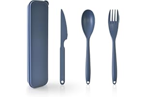 CUNTAUK Set di posate da viaggio con custodia, set di posate portatili riutilizzabili, forchette, cucchiai, stoviglie da campeggio, per viaggi, picnic, all'aperto, ufficio, scuola, portapranzo o uso