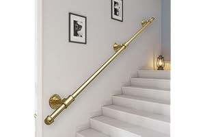 WL-ZZZ Main Courante de Rampe d'escalier Murale, Supports de Rampe de Rampe d'escalier en métal doré en Fer forgé, Support de sécurité pour Rampe de Pied de Balustrade Murale 200 kg - Kit Complet