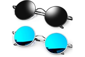 KANASTAL Lunettes de Soleil Ronde Hommes et Femmes Polarisée Vintage Rétro Classique Hippie Steampunk UV400