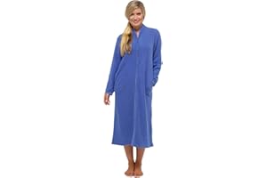 Undercover Ladies' Soft Fleece Zip Dressing Gown with Satin Trim, Zipped Robe UK 10-28, Rose, Purple, Blue, Lilac & Pink