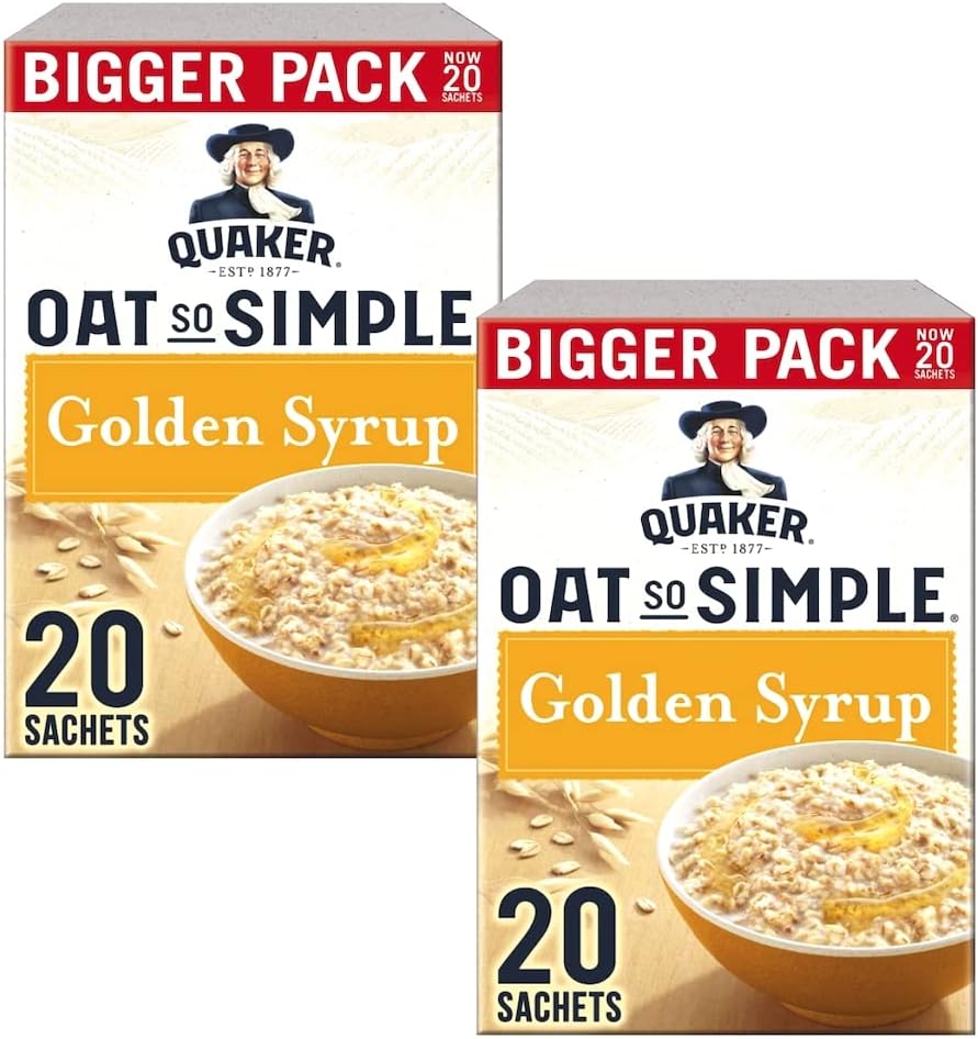 Cleverry set de Gachas de Avena Quaker Oat So Simple Golden Syrup 40 bolsitas x 36g – oatmeal para un desayuno delicioso