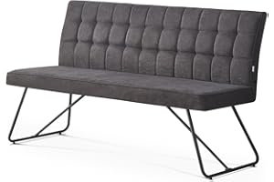 ‎B&D HOME B&D home Sitzbank LINA, Esszimmerbank 140 cm mit Rückenlehne gepolstert für Esszimmer, Flur, Garderobe mit Metallgestell, Industrial modern Design, Anthrazit, 11311-140-ANTR (140 cm)