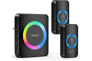 TECKNET Timbre Inalámbrico Exterior Impermeable, Alcance 600 m, Kit de Timbre de Puerta de Entrada con 1 Receptor Enchufable y 2 Transmisores, Timbre de 60 Melodías