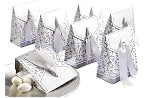 JZK® 50 Srebrne pudełko na upominki ślubne małe pudełko na prezent na ślub urodziny baby shower chrzciny ukończenie szkoły Boże Narodzenie przyjęcie słodycze konfetti pudełko