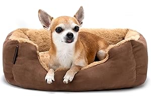 lionto Letto per cani con cuscino reversibile e base antiscivolo, cuscino robusto con ingresso basso per cani e gatti di ogni età, 50x37 cm, cuccia accogliente, marrone/beige