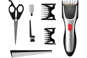 Remington HC340 Titanium Hair Clippers, Cordless Clipper for Men Includes Scissors, Barber Comb and Travel Case,Grey/Black