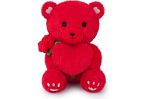 MUFEIRUO Teddy Bear Stuffed Animal with Rose,9in Teddy Bear Plush with Heart,Valentines Stuffed Plushie Doll Toys,Valentines Gift for Her Girlfriend Boys Girls (Red Teddy Bear)