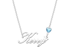 Kraven Personalized Dainty Name Necklaces Blue Birth Stone Custom Engraved Initial Nameplate Pendant Choker Customized Birthday Mother Christmas Gifts for Women Girls Teen Daughter