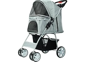CABINO HiPet Kompakter Faltbarer Hundebuggy bis 15 kg - Praktischer Transportwagen mit Netzfenstern, Getränkehalter & Stauraum - Ideal für Kleine Hunde und Katzen, Jogger Buggy in Stilvollem Design (Grau)