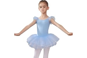 HIPPOSEUS Ragazza Vestito da Balletto Tutu Body Danza Bambina Classica Balletto Abito Manica Corta, Y-04WDM