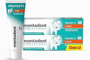 Mentadent Professional Dentifricio Protect+ Carie, Remineralizza e Protegge i Denti dalla Carie, Rinforza lo Smalto, con Minerali Bio-compatibili e con Fluoro, Formato 2x75 ml