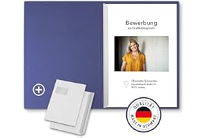 STRATAG 3 Stück 2-teilige Bewerbungsmappen Blau mit 1 Klemmschiene in feinster Lederstruktur - inkl. 3 Versandumschläge im C4-Format mit Fenster