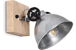 HOFSTEIN Lampada da parete Svanfolk, lampada da parete in metallo e legno in argento/marrone, 1 luce, con faretto regolabile, 1 attacco E14, design retro/vintage, senza lampadina/e