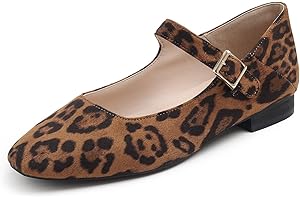 Feversole Women's Square Toe Mary Jane Fashion，Punta Quadrata Easy Buckle Tacco Basso Slip On Flats in Pelle vegana