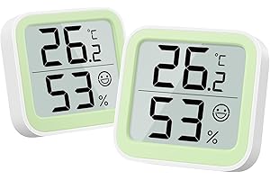 NOKLEAD Termometro Misuratore di umidità Interno Mini igrometro Monitor Dispositivo di misurazione della temperatura ambiente con icona facciale Indicatore di comfort (2, Verde, 5cm)