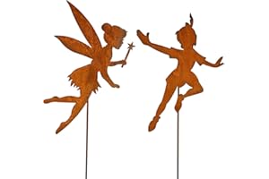 Bornhöft Peter Pan et Campanellino - Decorazione da giardino in metallo arrugginito, 60 cm, colore: ruggine