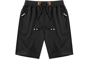 LY4U Pantaloncini Sportivi da Uomo Casual con Tasche Elastiche in Vita con Cerniera