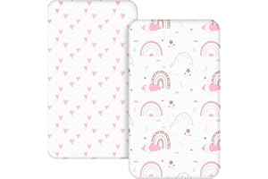 SOARWG KIDS Moses Basket Sheet and Pram Fitted Cover - Cozy Lightweight Oeko-tex100 Baby Bassinet for Boy and Girl - Oval, Hourglass & Rectangle Bassinet Pink Heart