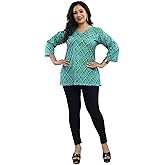 Avantrys Women's Cotton Plus Size V Neck 3/4th Sleeves A Line Short Kurti