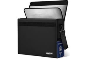 JUNDUN Boîte à documents ignifuge avec serrure (43 x 30 x 12,7 cm, 4500 °F), isolation thermique, porte-documents ignifuge avec filet, porte-documents pour ordinateurs portables, passeport, argent et