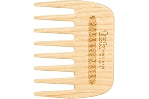 TEK - Pettine Piccolo a Denti larghi in Legno Naturale, Handmade in Italy, per Capelli Folti, Ricci o Mossi, Districante