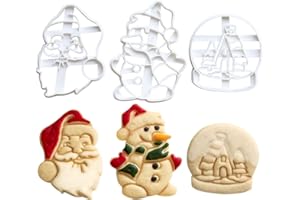 AURASKY Formine per Biscotti Natale, 3 Pezzi Stampi Biscotti Natalizi, 3D Tagliabiscotti di Natale, Pupazzo di Neve Babbo Natale Tagliapasta Set