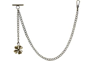 ZTA Albert Kette Taschenuhr Kette Weste Kette für Männer FOB T BAR mit Schwenkverschluss mit vier Blattgrasdesign Anhänger FOB Charme