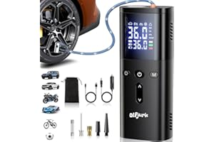 OLFJURK Car Tire Inflator Portable Air Compressor - 4X Faster 160 PSI, DC 12V Air Pump for Car Tires, Tire Pump for Car Portable with Large Dual Digital Screen, Tire Inflator for Car,Motor,Ball (Black)
