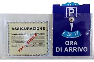 Ducomi Porta Assicurazione con Disco Orario per Auto con Adesivo per Parabrezza Anteriore e Cruscotto in Plastica Trasparente (Disco orario + Porta Assicurazione)