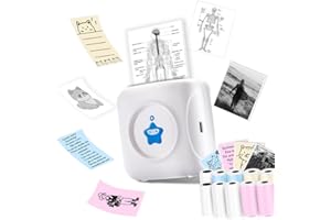 vretti Mini Printer, drukarka termiczna TP2-Y, drukarka do naklejek kompatybilna z systemami Android i iOS, mini drukarka fotograficzna z 10 rolkami etykiet, do iPhone'a, pracy, pamiętnika, podróży