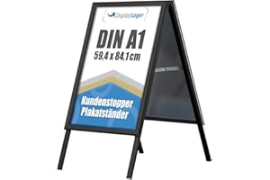 Displaylager - Tope para clientes de color negro, de aluminio con inglete A1 | Soporte para carteles DIN A1 para 2 carteles | Resistente a la intemper.